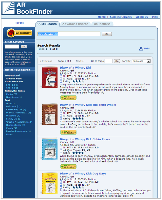 AR BookFinder Quick Search page 